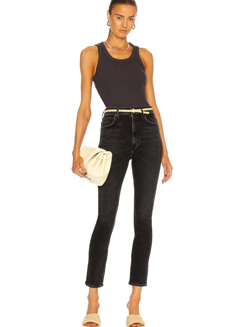 Agolde Black High-Rise Slim Jeans with Washed Finish